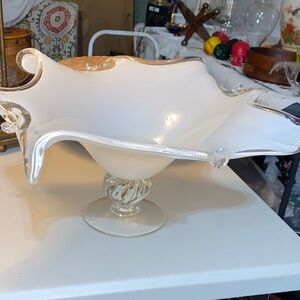 Vintage Murano Lustre Art Glass Freeform centrepiece compote bowl Vase MCM ITALY